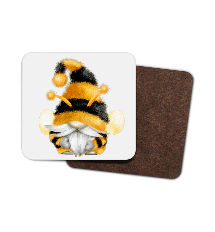 Bee Gnome Hardboard Coaster, Bee Coaster, Gonk Bee Coaster